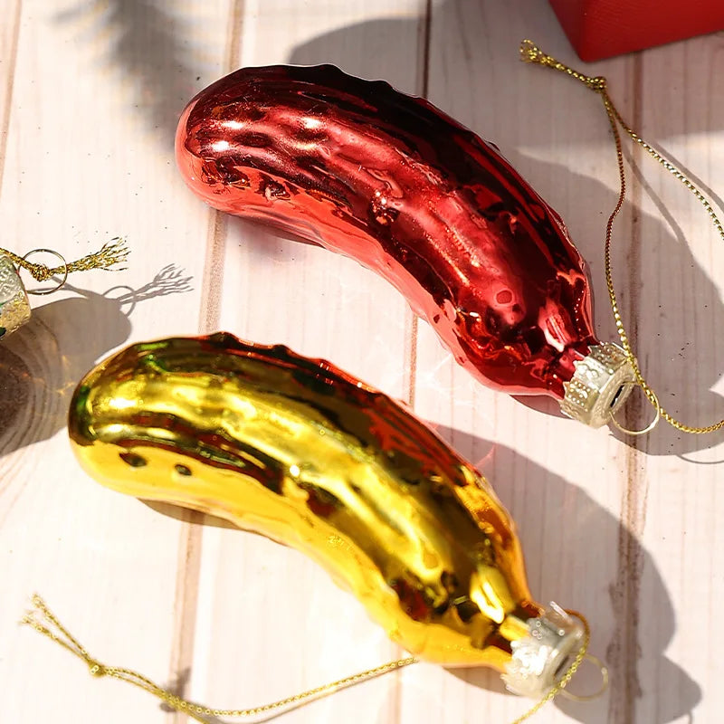 Adorno colgante de pepino de cristal para árbol de Navidad.